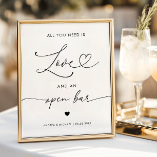 Heart All You Need is Love Open Bar Wedding Sign
