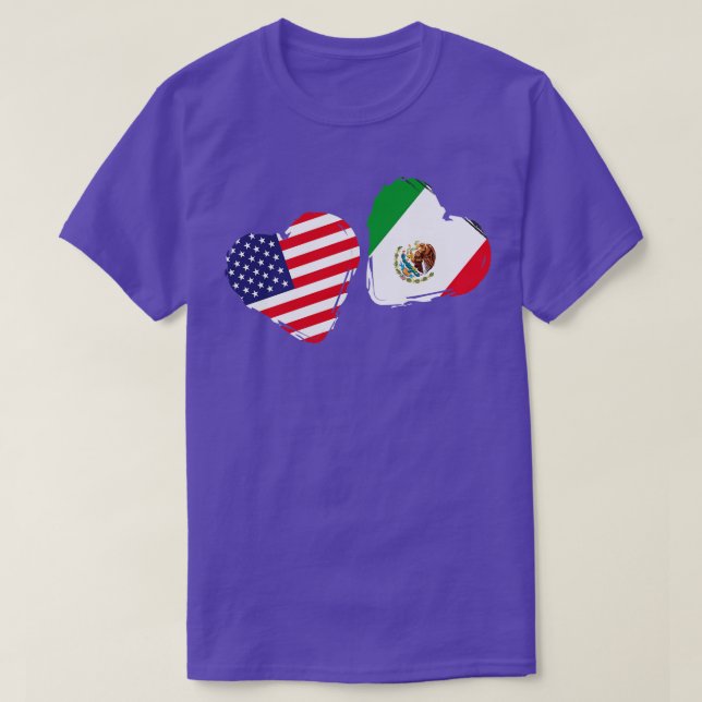Heart American Flag Mexico Mexican T-Shirt (Design Front)