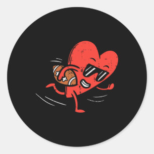 Heart American Football Valentines Day Boys Men Ki Classic Round Sticker