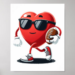 Heart American Footll Valentines Day Boys Men Kids Poster