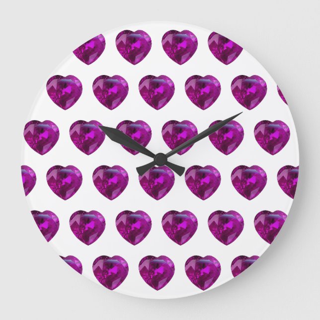 Heart Amethyst Gemstone of February Purple Large C Large Clock (Front)