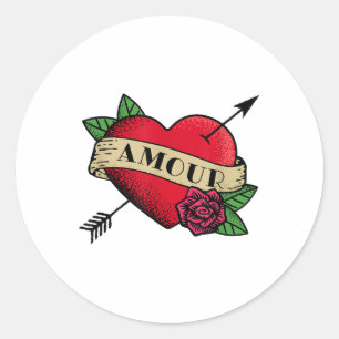 Heart Amour Tattoo _1 Classic Round Sticker