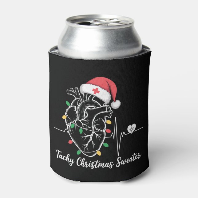 Heart Anatomy Christmas Nurse Cardiac Tachy Xmas Can Cooler (Can Front)