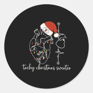 Heart Anatomy Nurse Christmas Cardiac Tachy Cvicu Classic Round Sticker