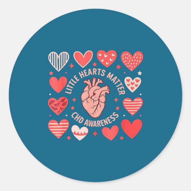 Heart Anatomy Valentine Little Hearts Chd Awarenes Classic Round Sticker (Front)
