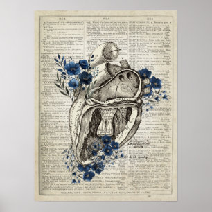 Heart Anatomy With Flowers Dictionary Art Poster