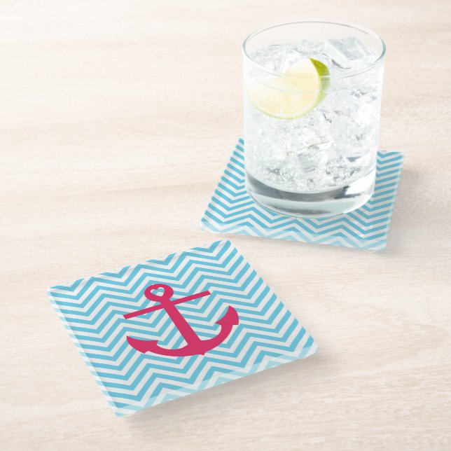 Heart Anchor Glass Coaster (Angled)