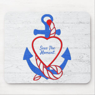 Heart Anchor On Whitewashed Wood Mouse Mat