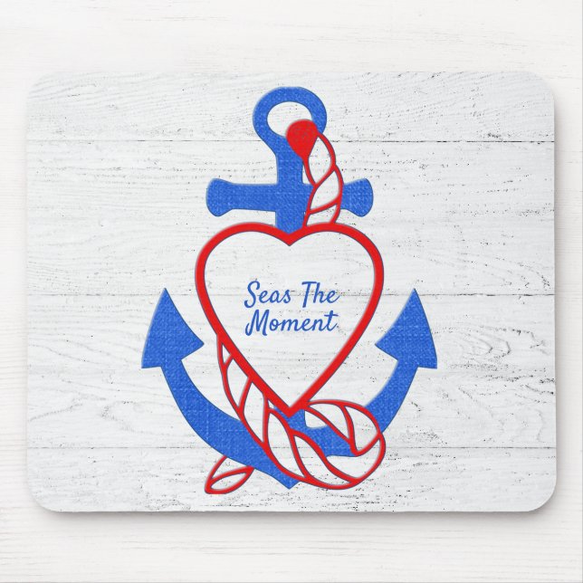 Heart Anchor On Whitewashed Wood Mouse Mat (Front)