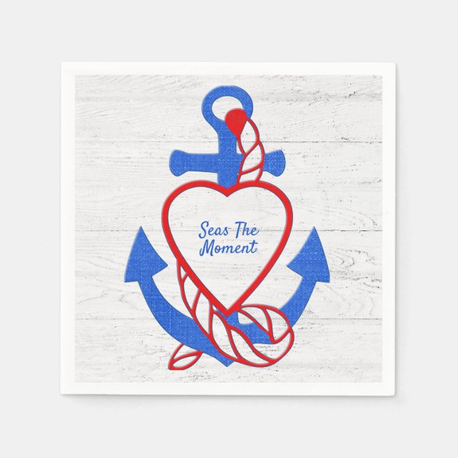 Heart Anchor On Whitewashed Wood Napkin (Front)