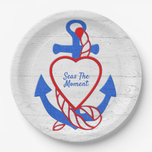 Heart Anchor On Whitewashed Wood Paper Plate