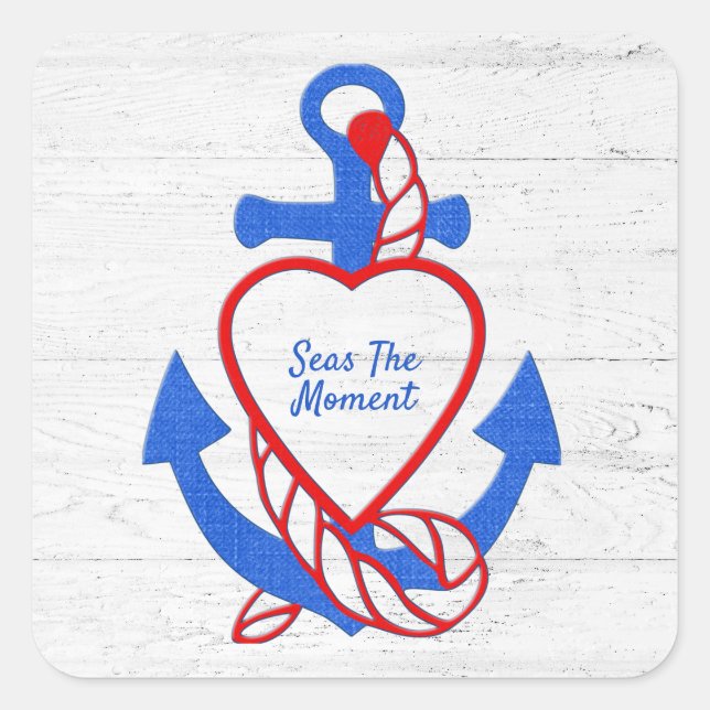 Heart Anchor On Whitewashed Wood Square Sticker (Front)