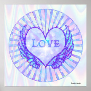 Heart and Angel Wings in Holographic Colours Poster