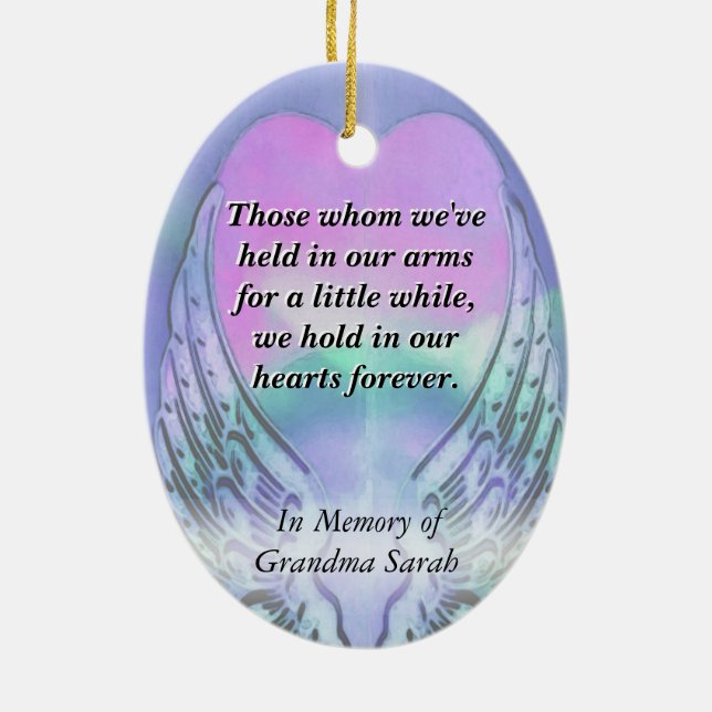 Heart and Angel Wings Memorial Ceramic Tree Decoration (Back)