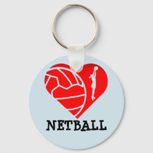 Heart and Ball Silhouette Design Love Netball Key Ring