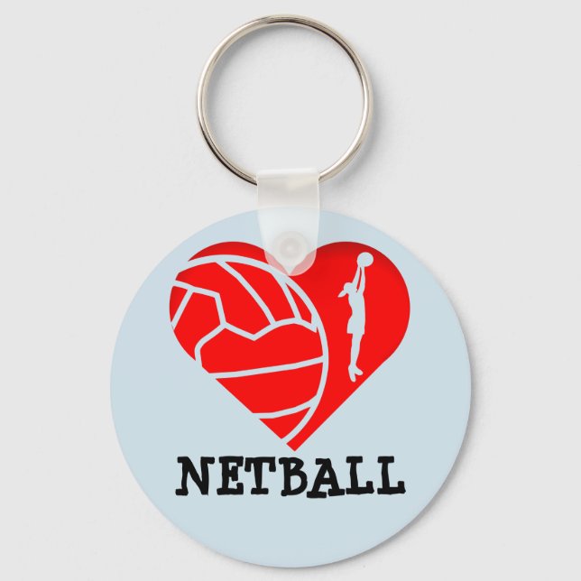 Heart and Ball  Silhouette Design Love Netball Key Ring (Front)