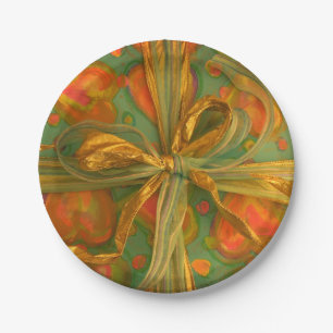 Heart and bow red and green pattern paper plate