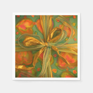 Heart and bow red and green present napkin