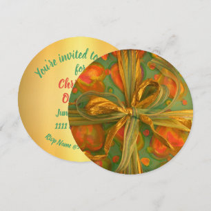 Heart and bow red green gift wrap invitation