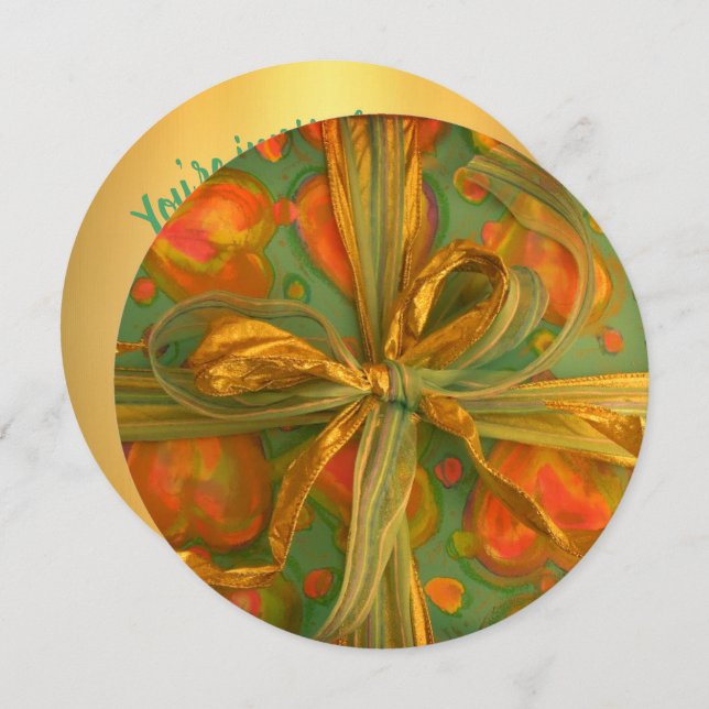 Heart and bow red green gift wrap  invitation (Front/Back)