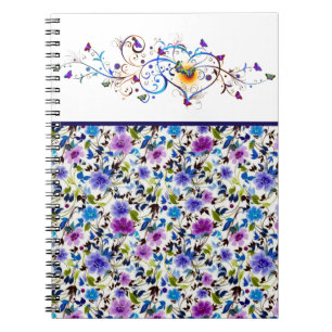 Heart and butterflies floral notebook