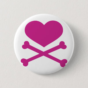 heart and crossbones hot pink 6 cm round badge