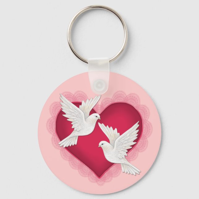 Heart and Doves - Pink Key Ring (Front)