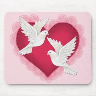 Heart and Doves - Pink Mouse Mat