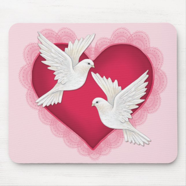 Heart and Doves - Pink Mouse Mat (Front)