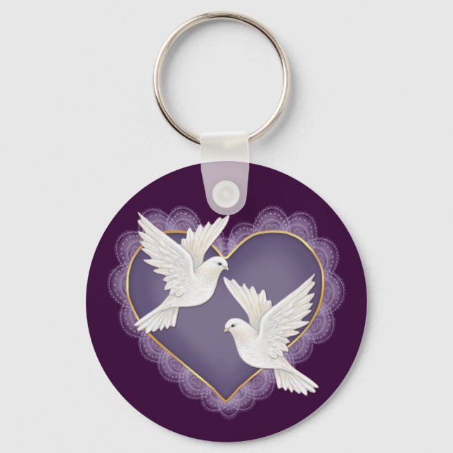 Heart and Doves - Purple Key Ring (Front)