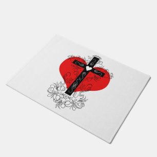 Heart and flourish cross doormat