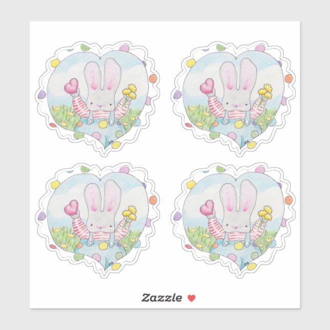 Heart and Flower Bunny Sticker (Sheet)