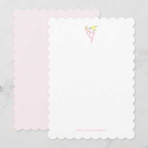 Heart and Flower Scalloped Personalised Note Card