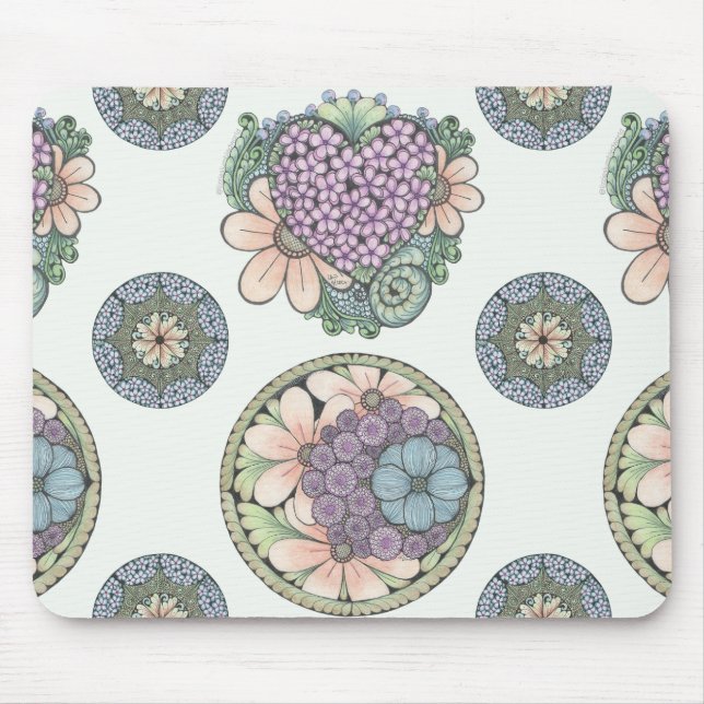 Heart and flowers doodle art mouse mat. mouse mat (Front)