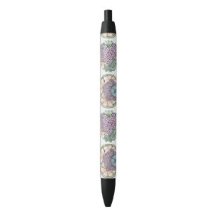 Heart and flowers doodle art pen. black ink pen