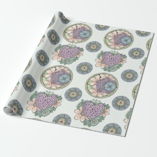 Heart and flowers doodle art wrapping paper. wrapping paper
