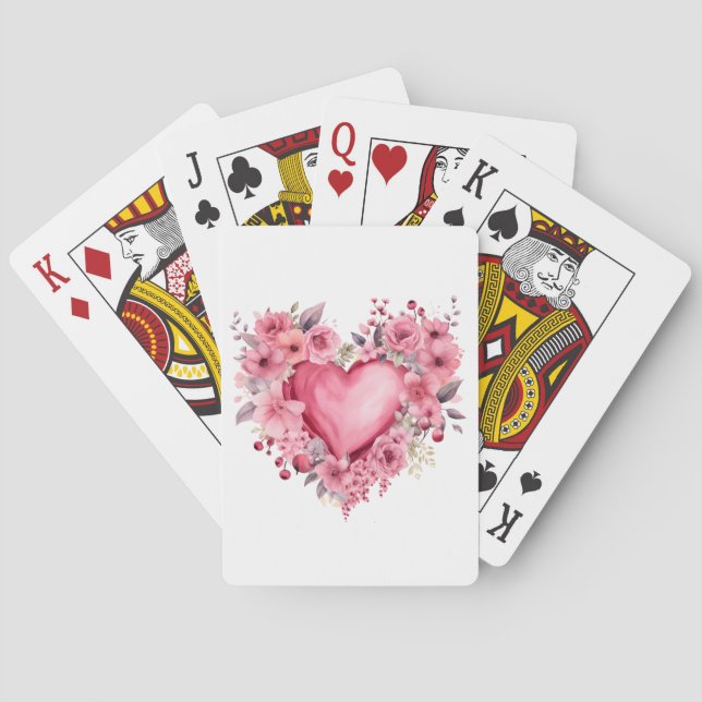 Heart and Flowers for Valentines Day Playing Cards (Back)