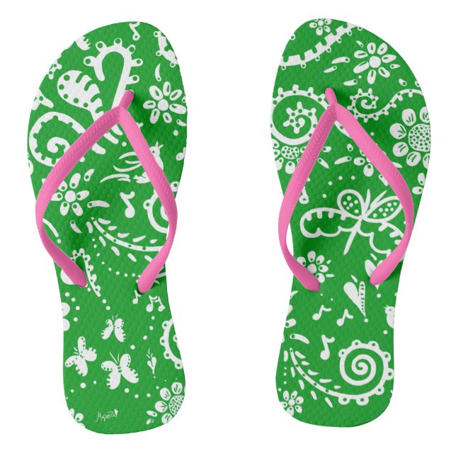 heart and flowers green flip flops (Footbed)