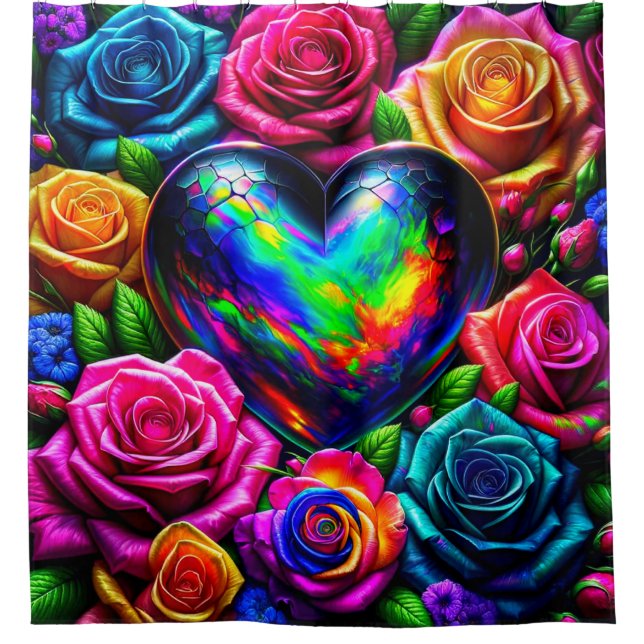 Heart and Flowers Shower Curtain (Front)