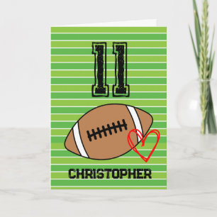 Heart and Football 11th Birthday Card