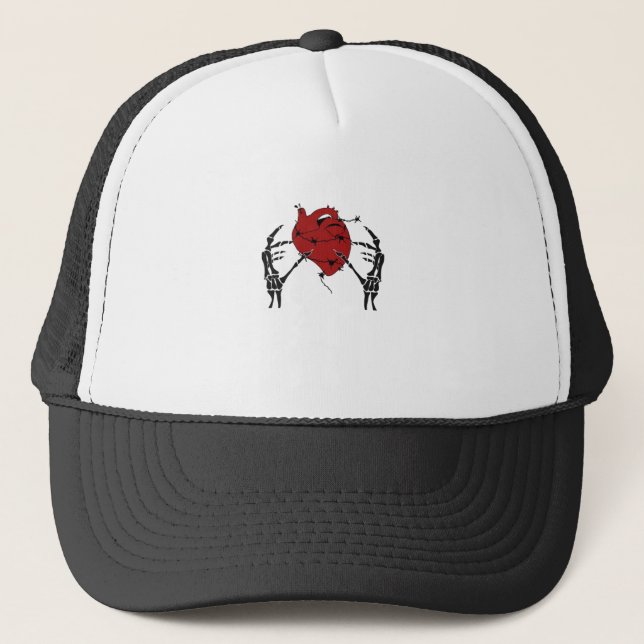 Heart And Hands - Skeleton Heart Hands  Trucker Hat (Front)