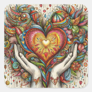 Heart and Hands Square Sticker