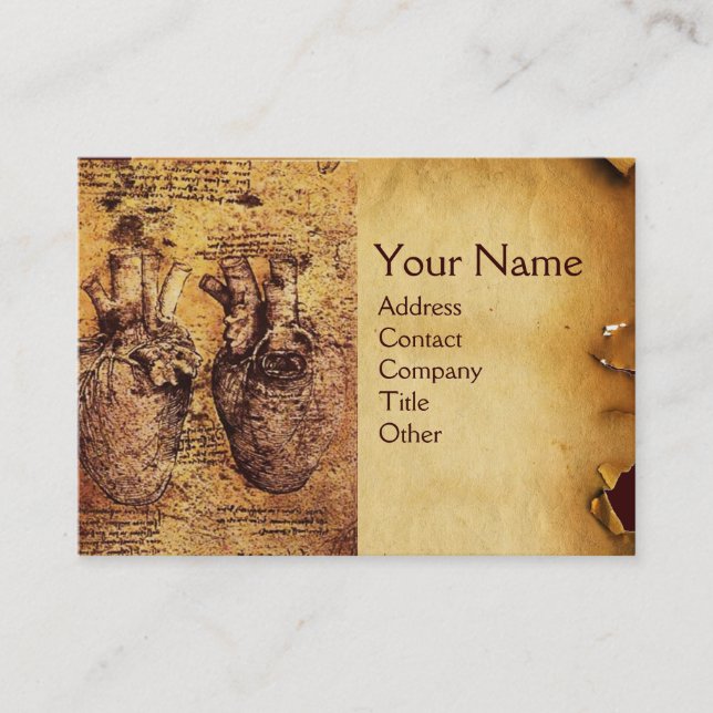 Heart And Its Blood Vessels Antique Parchment Business Card (Front)