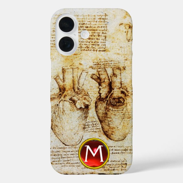 Heart And Its Blood Vessels Parchment Gem Monogram Case-Mate iPhone Case (Back)