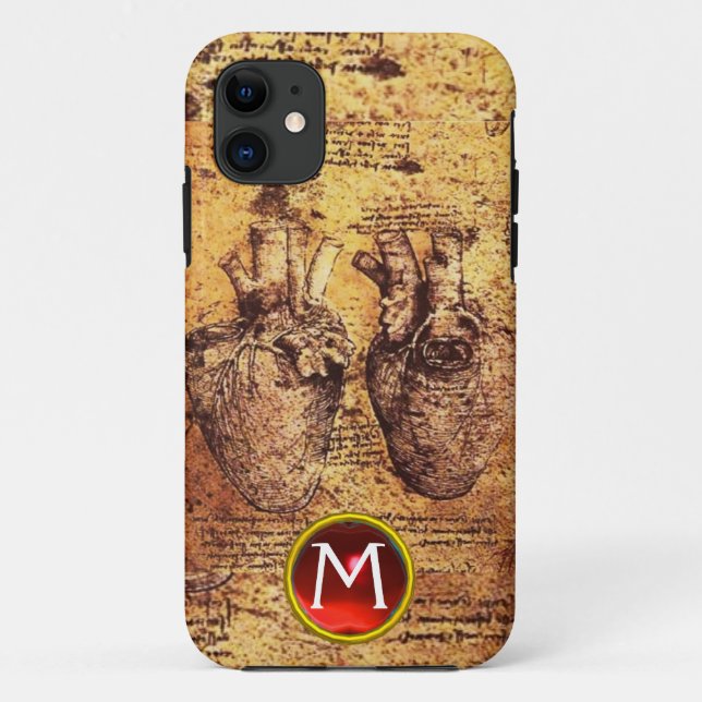Heart And Its Blood Vessels Parchment Gem Monogram Case-Mate iPhone Case (Back)