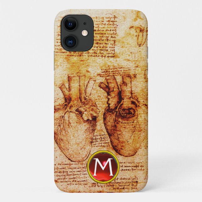 Heart And Its Blood Vessels Parchment Gem Monogram Case-Mate iPhone Case (Back)