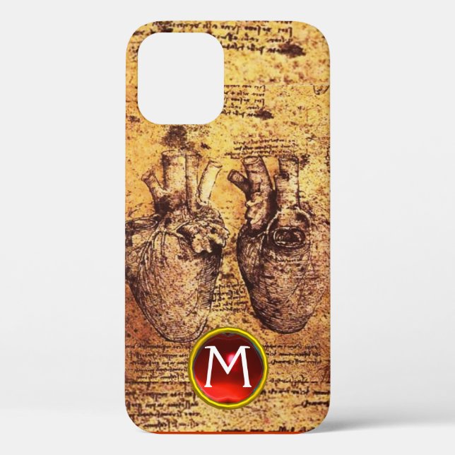 Heart And Its Blood Vessels Parchment Gem Monogram Case-Mate iPhone Case (Back)