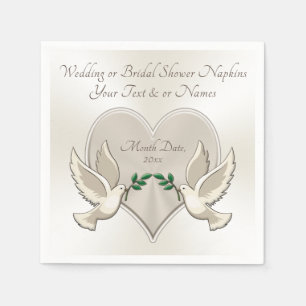 Heart and Love Birds Wedding Cocktail Napkins