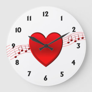 Heart and Music Gold Watch Large Clock