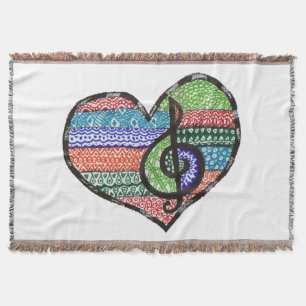 Heart and Music Treble Clef in Rainbow Colours Throw Blanket